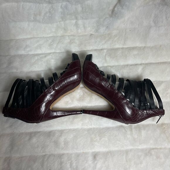 Circus By Sam Edelman Lennox burgundy crocs prints & black gladiator heels SZ8.5 - Picture 7 of 12